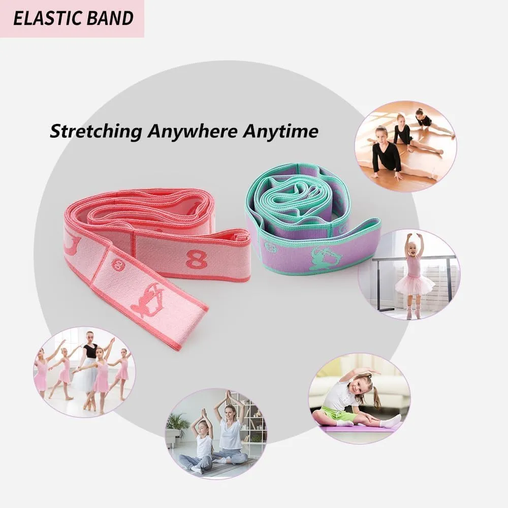 2 PCS Stretch Strap for Kids Dance Elastic Band for Children Gymnastics Stretching Strap Kids Stretching Bands Stuff Multi-Loop Adjustable Bands Stretching Resistance Ballet Bands -8 Loops