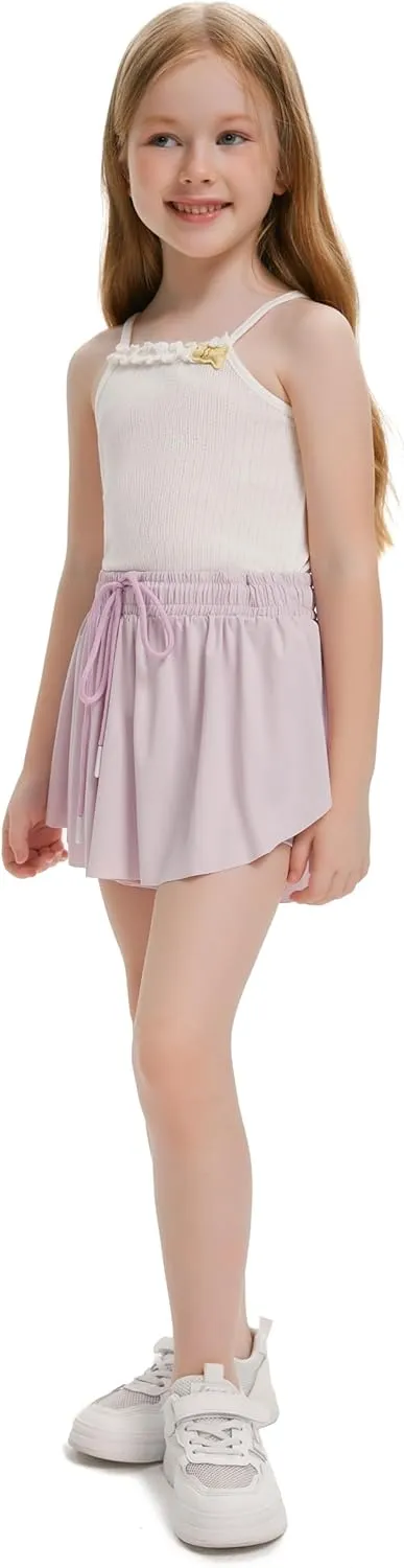 3 Pack Girls Flowy Shorts with Spandex Liner 2 in 1 Youth Junior Butterfly Skirts for Fitness Running Sports
