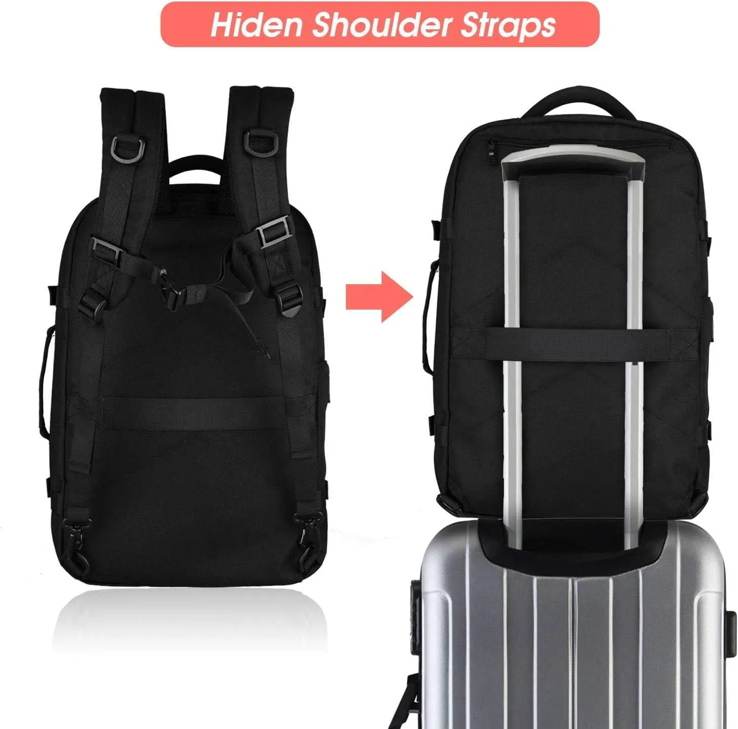 Asenlin 40L Travel Backpack for Women Men17 Inch Laptop Backpack Flight Approved Luggage Carry On Water Resistant Computer Backpack for Weekender Overnight Large Daypack Black