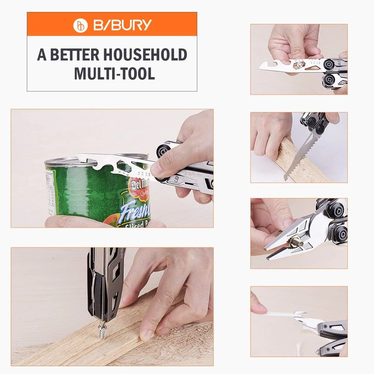 BIBURY Multitool Pliers, 18 in 1 Multi Tool with Titanium-Plated Handle & Safety Hammer, Safety Locking Design Stainless Steel Tool Pocket Knife for Outdoor, Survival, Camping, Hiking, Home Repair
