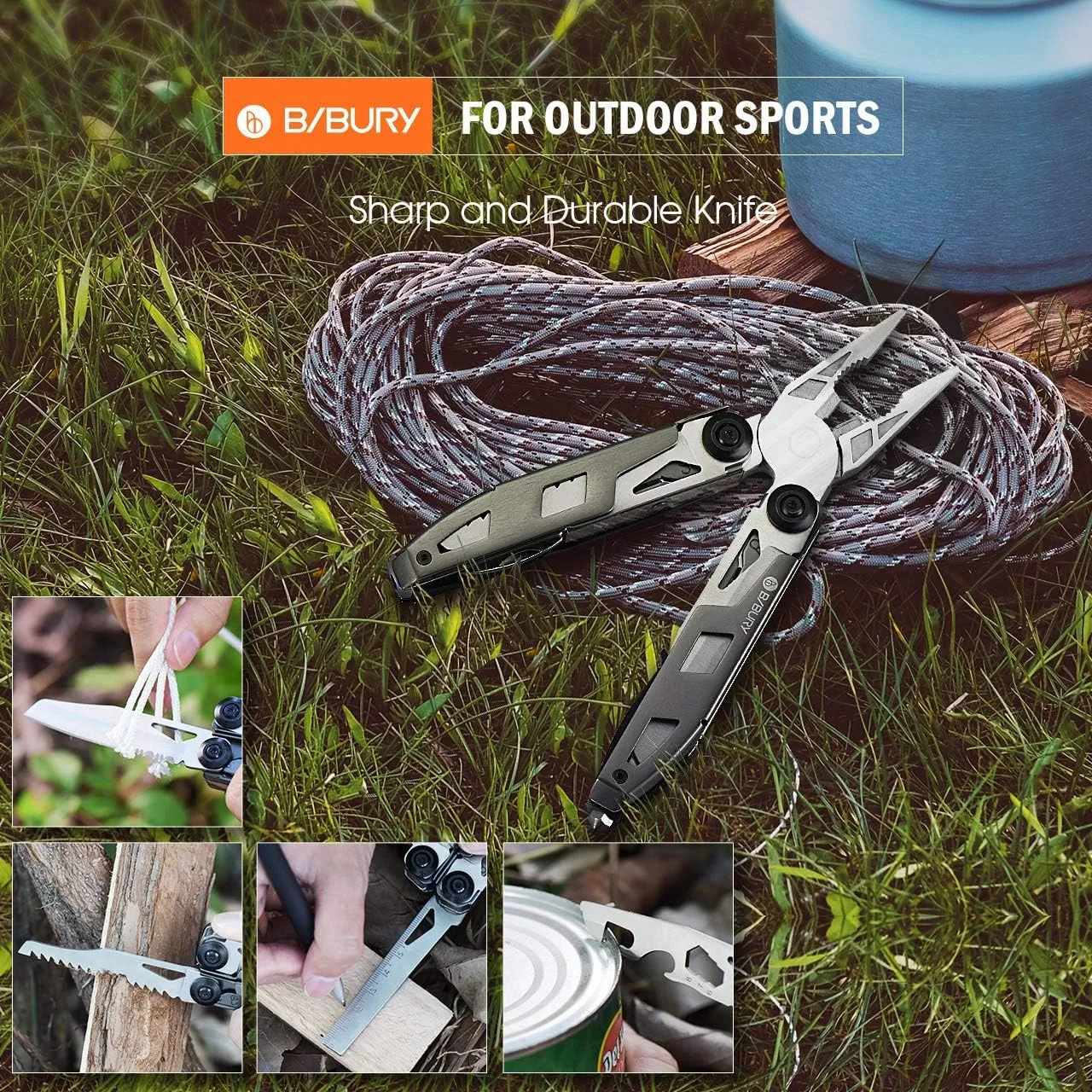 BIBURY Multitool Pliers, 18 in 1 Multi Tool with Titanium-Plated Handle & Safety Hammer, Safety Locking Design Stainless Steel Tool Pocket Knife for Outdoor, Survival, Camping, Hiking, Home Repair
