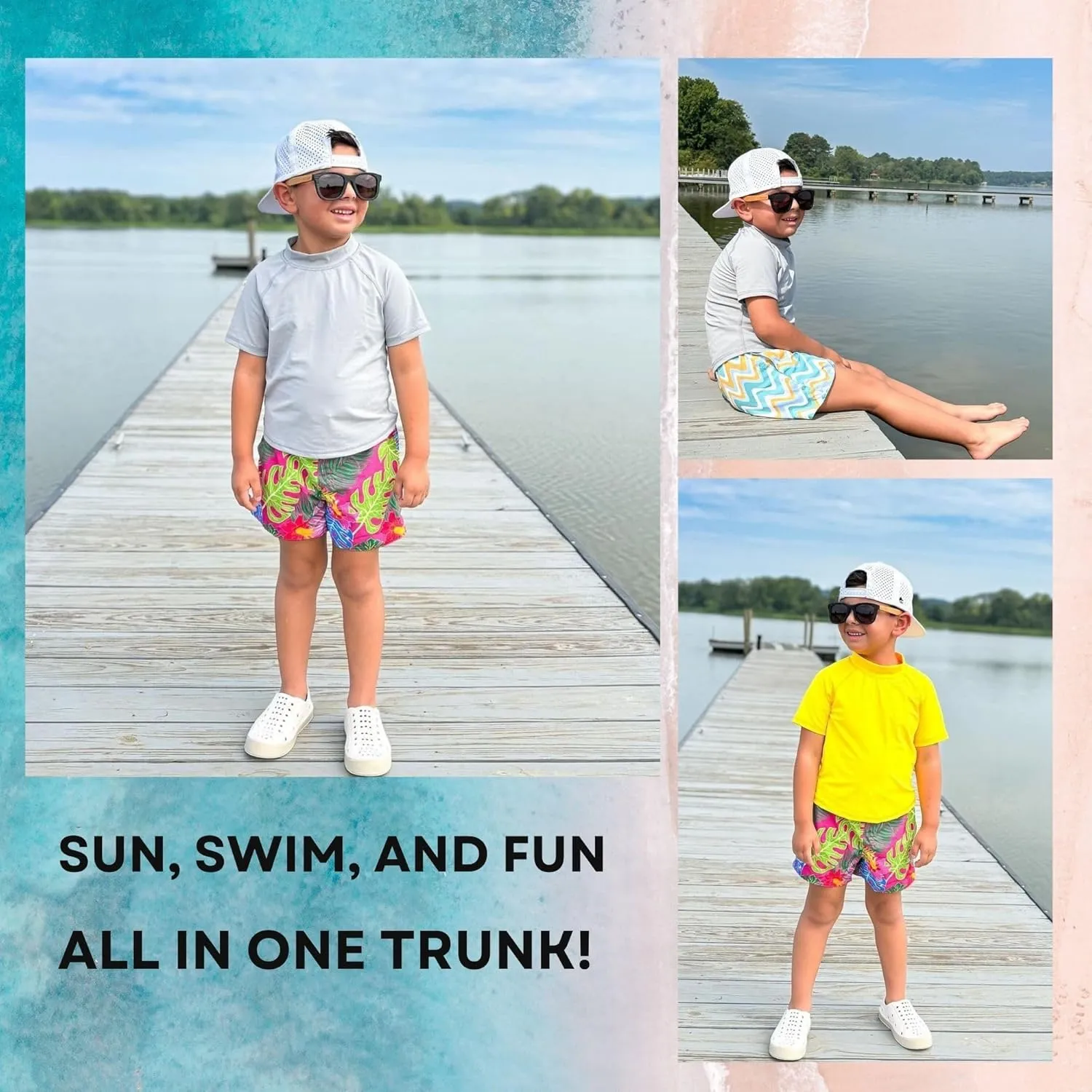 BIG ELEPHANT 2 Packs Boys Swim Trunks with Compression Liner, UPF 50  Kids Bathing Suit, Quick Dry Swimming Shorts