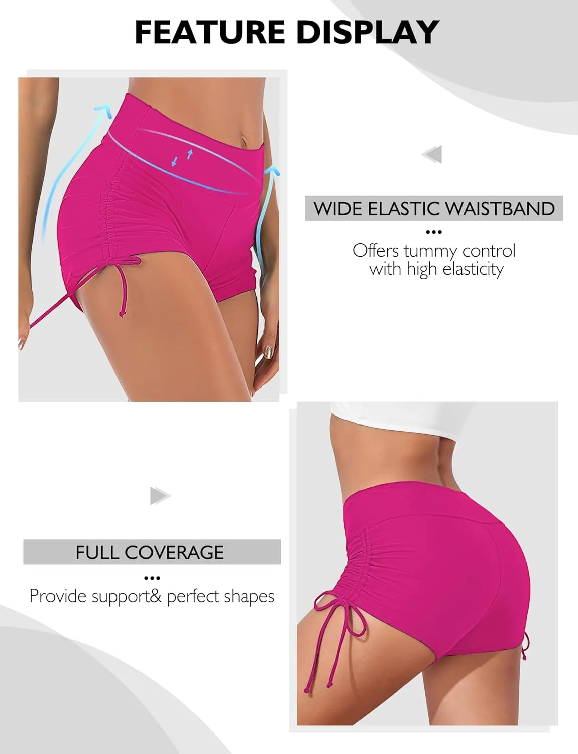 Buauty Women's Swim Shorts High Waisted Bathing Suit Bottoms Adjustable Side Tie Swimsuit Boy Short Pants Swimwear UPF50 