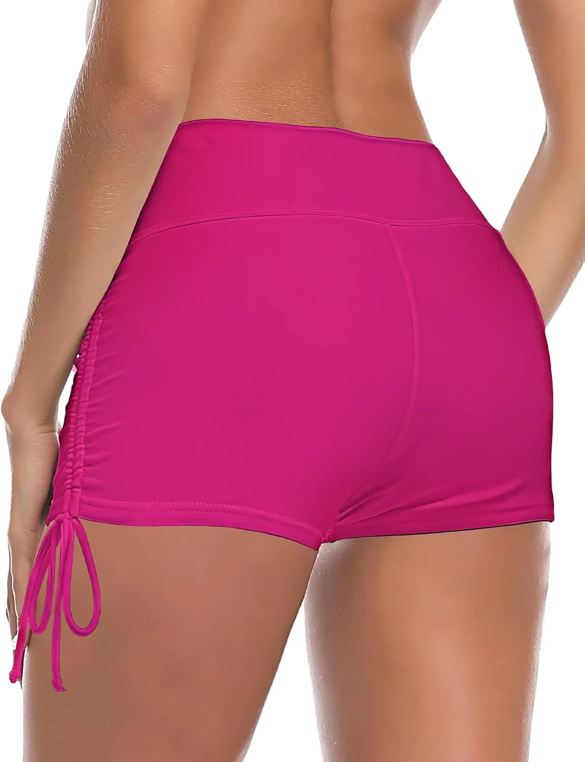 Buauty Women's Swim Shorts High Waisted Bathing Suit Bottoms Adjustable Side Tie Swimsuit Boy Short Pants Swimwear UPF50 