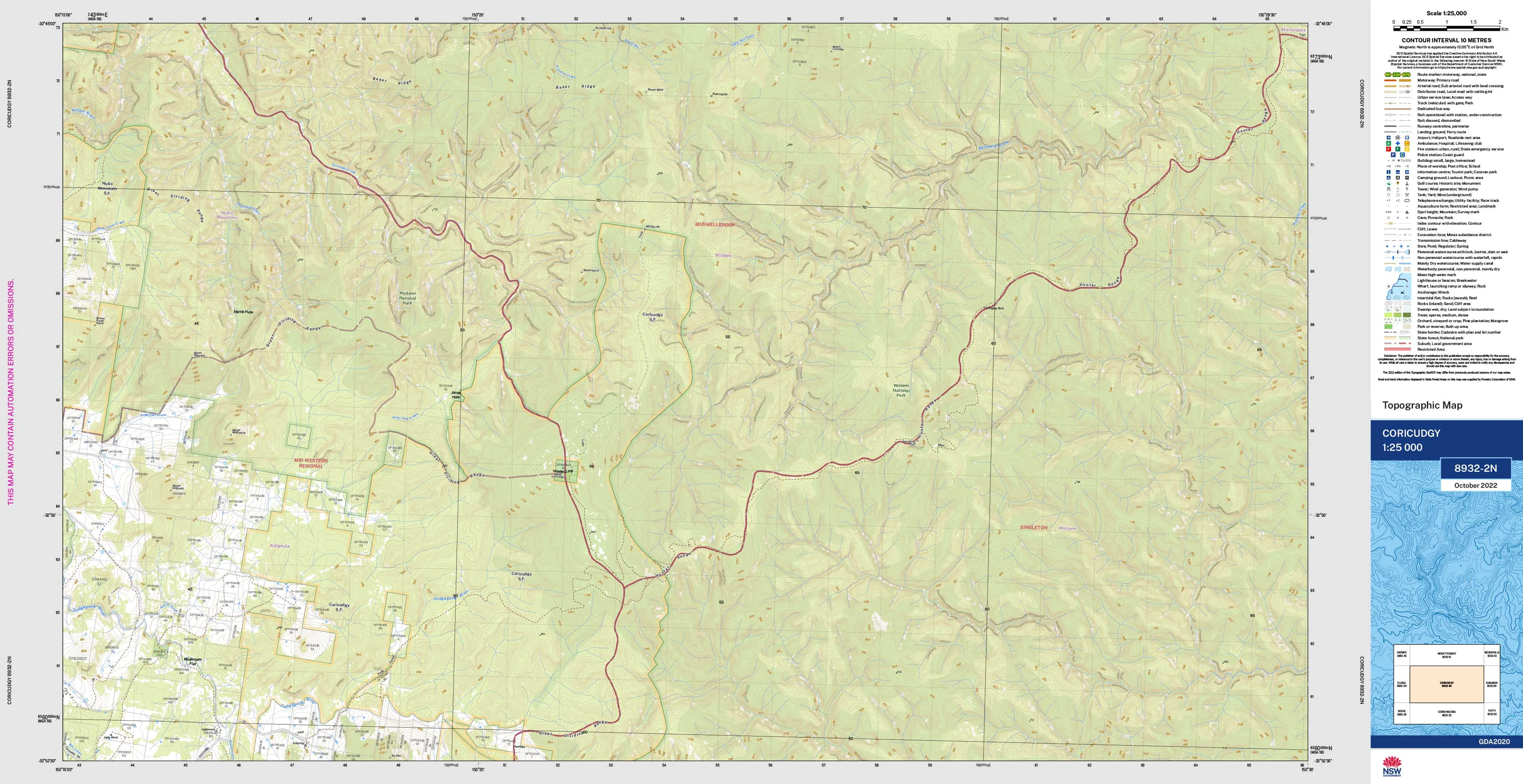 Coricudgy 8932-2N Topographic Map 1:25k