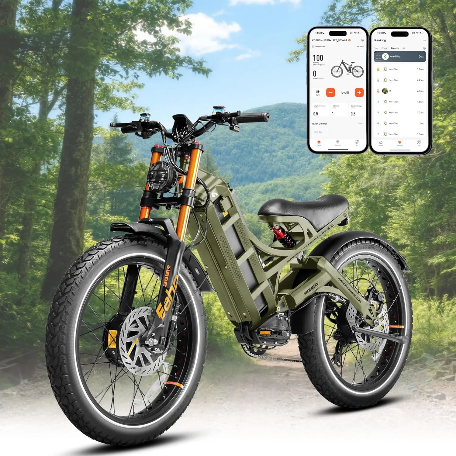eAhora Romeo Pro 3 [2025 Latest] 50 Mph Electric Bike for Adults, 5000W Dual Motor Ebike, 60V 80Ah 250 Miles Long Range Electric Bike, 26*4.0 Fat Tire Air Full Suspension Off-Road E-Bike, UL2849