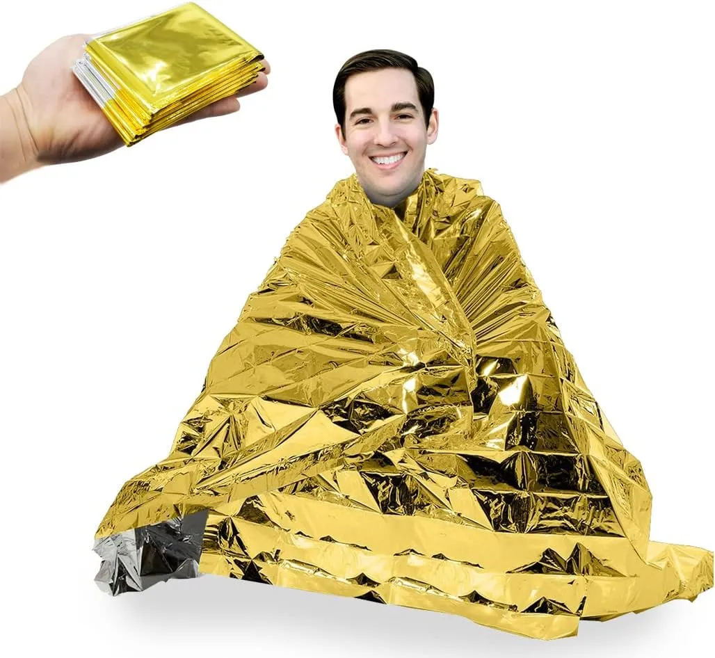 Emergency Blanket Mylar Survival Blanket 82" X 62" Two-Sided Extra Large  Moisture Proof and 90% Heat Retention Foil Space Solar Emergency Thermal Blanket Pack of 10
