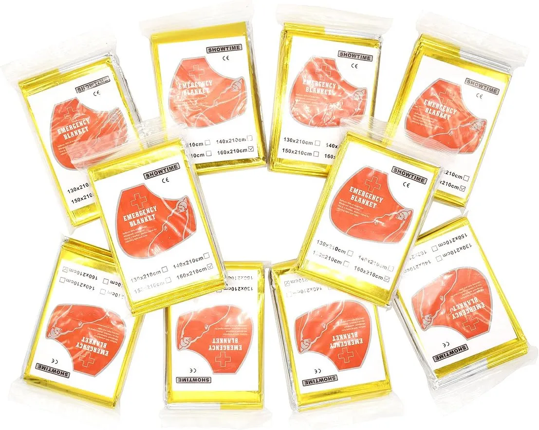 Emergency Blanket Mylar Survival Blanket 82" X 62" Two-Sided Extra Large  Moisture Proof and 90% Heat Retention Foil Space Solar Emergency Thermal Blanket Pack of 10