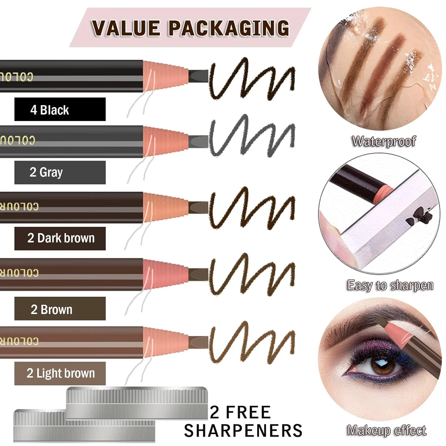 Eyebrow Pencils Brow Pencil Set For Marking, Filling And Outlining, Tattoo Makeup And Microblading Supplies Kit-Permanent Eye Brow Liners In, 12Pcs 5Colors(4Black6Brown2Gray(Multicolor)