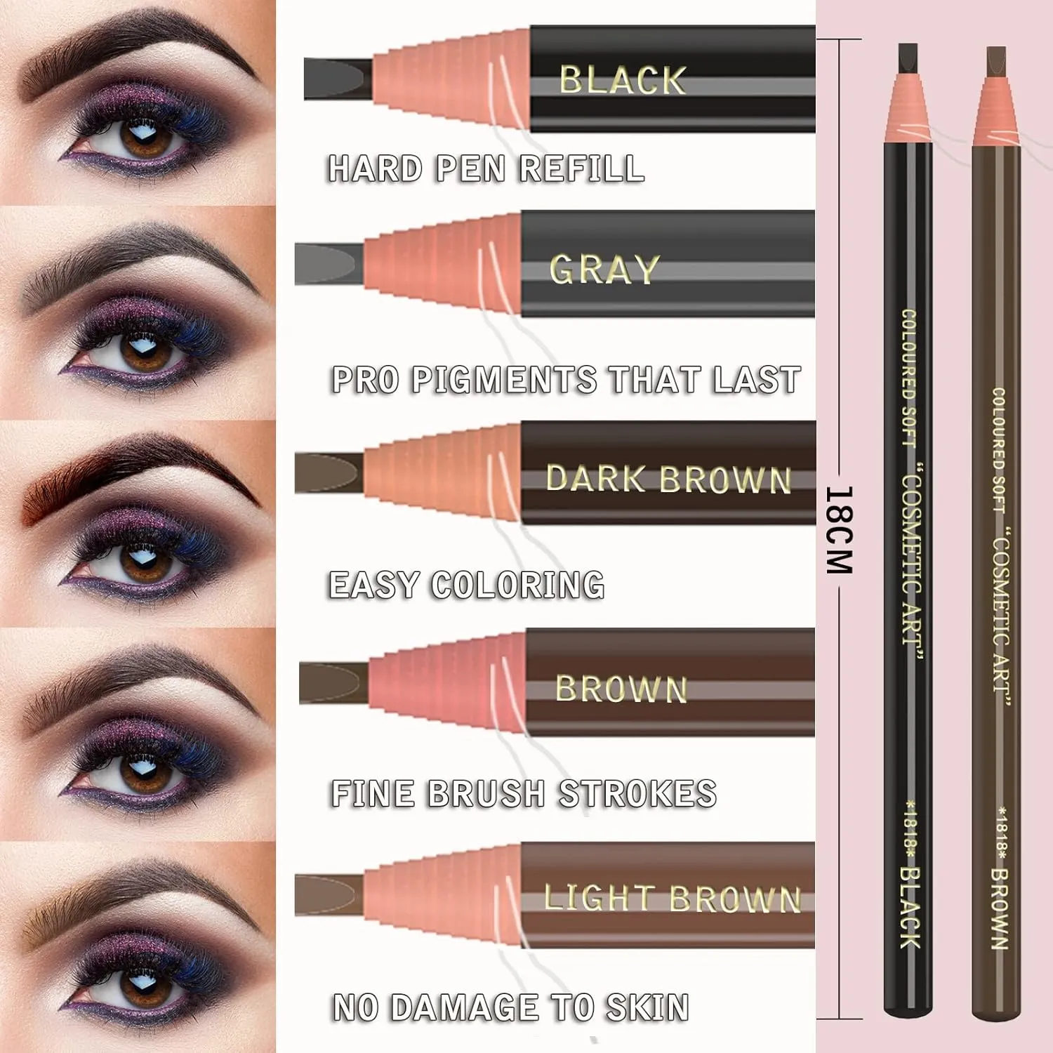 Eyebrow Pencils Brow Pencil Set For Marking, Filling And Outlining, Tattoo Makeup And Microblading Supplies Kit-Permanent Eye Brow Liners In, 12Pcs 5Colors(4Black6Brown2Gray(Multicolor)