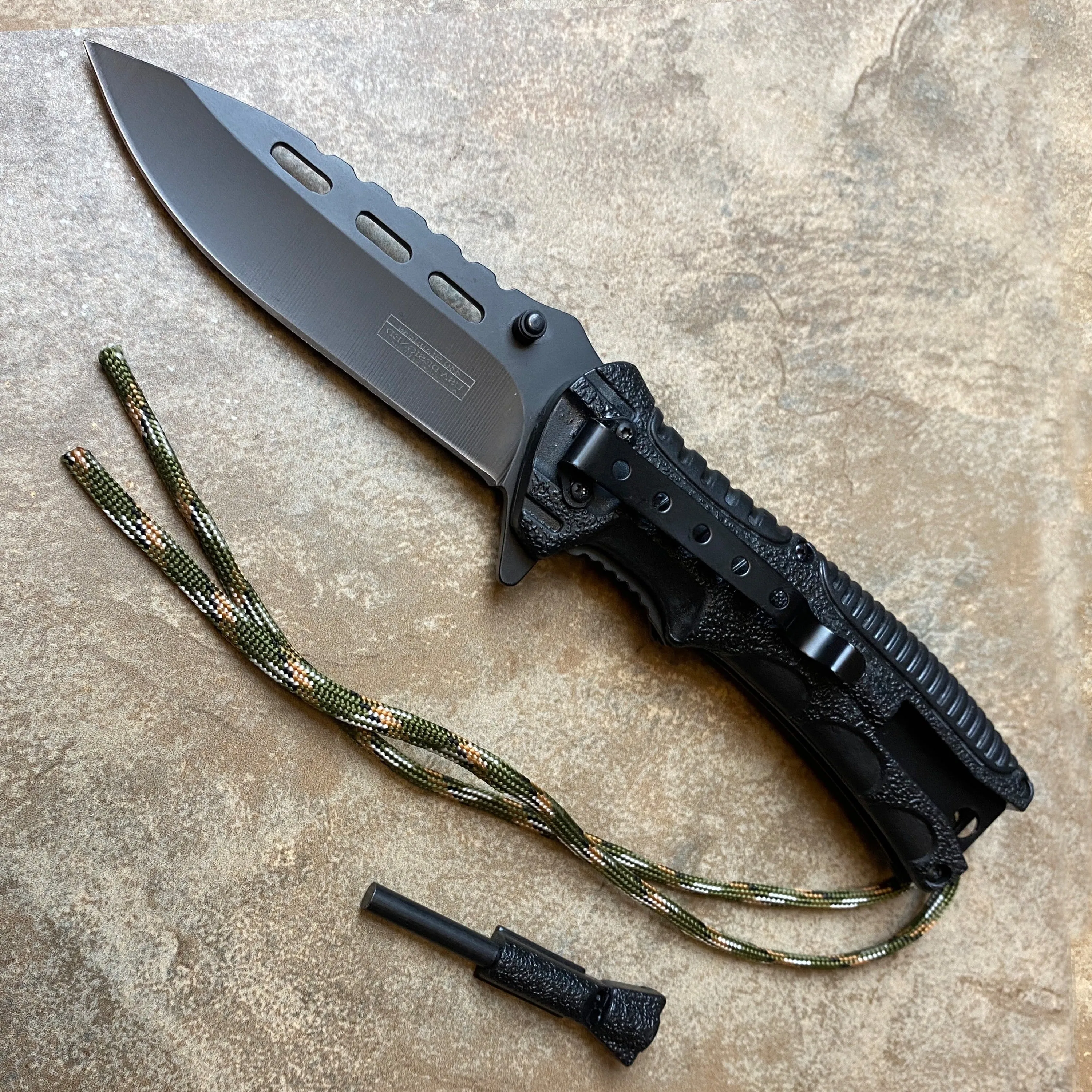 Falcon 8.25" Overall In Length Spring Assist W/Fire Starter and Whistle