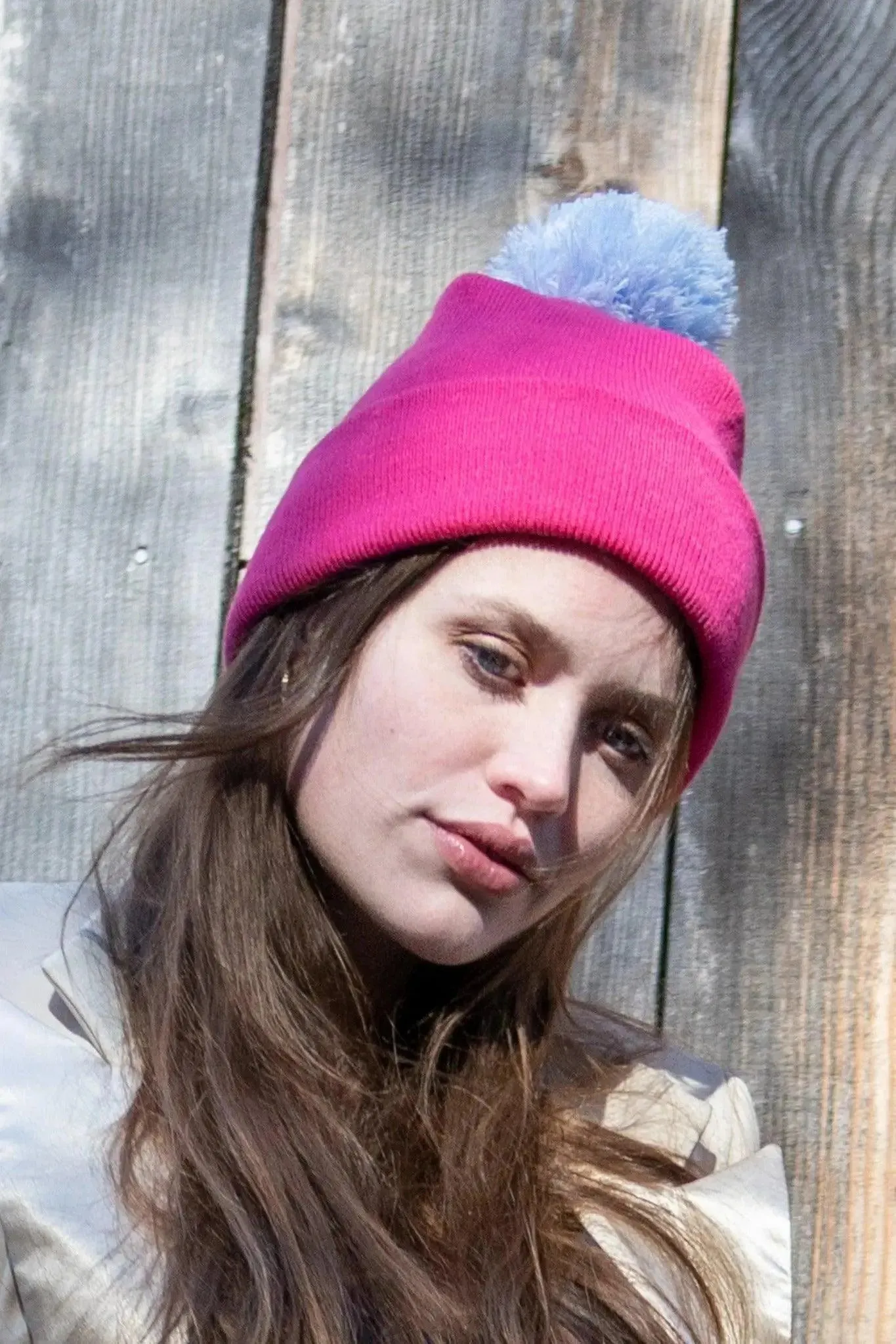 Fuchsia Winter Hat with Pom & Waterproof Leash Matching Set