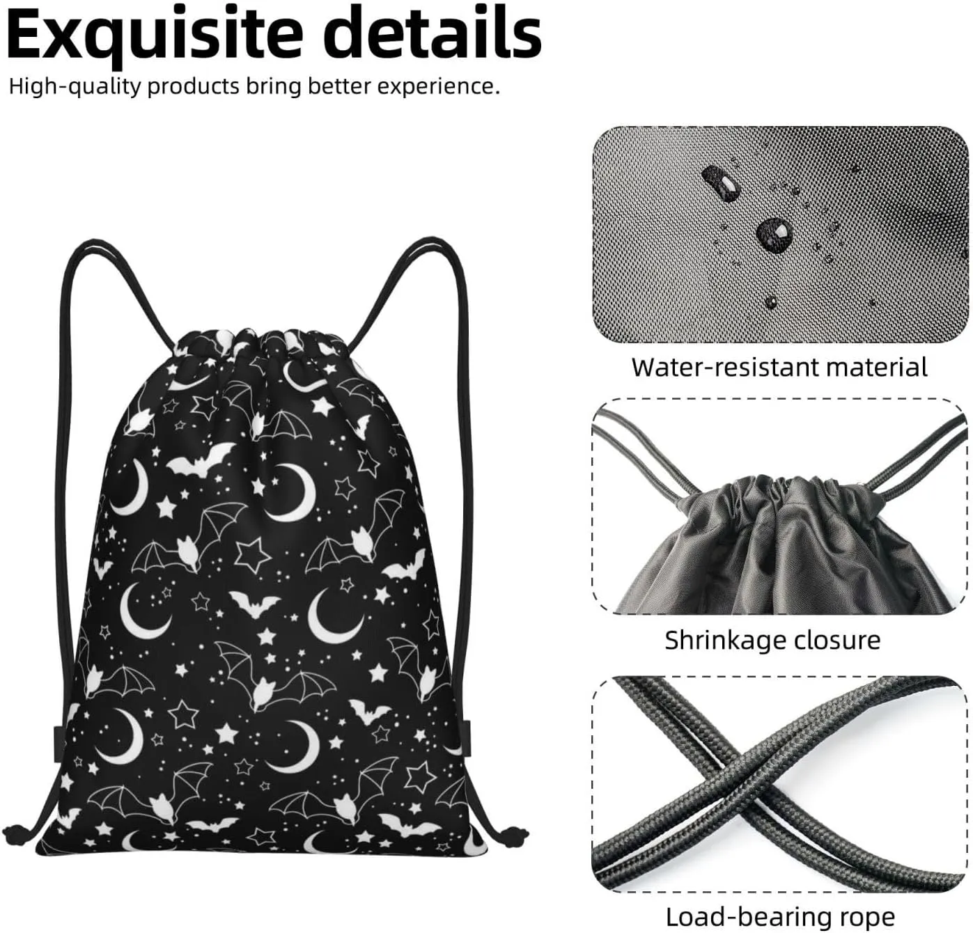 Goth Bats Horror Drawstring Bag,Fashion Sport Gym Drawstring Backpack Beach Travel Sackpack for Men Women