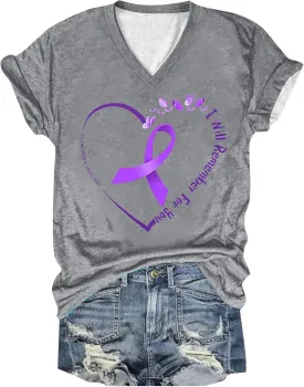 Heevina Alzheimers Awareness Shirts for Women I Will Remember for You Short Sleeve Shirt V Neck Floral Purple Tops