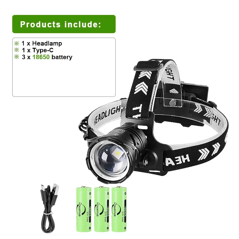High Powerful Rechargeable Headlamp 2000M Laser LED Head flashlight Super Bright Headlight 18650 Fish Camping Head Lantern Torch