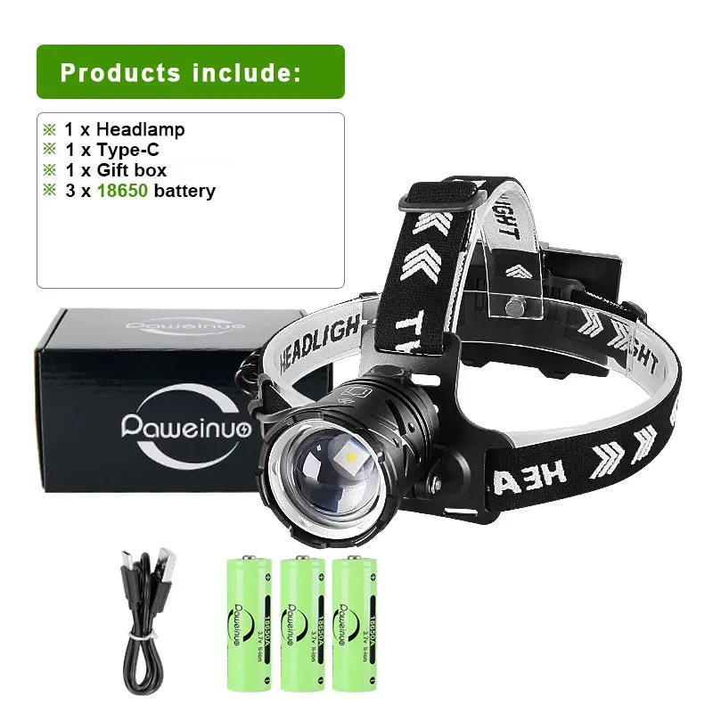 High Powerful Rechargeable Headlamp 2000M Laser LED Head flashlight Super Bright Headlight 18650 Fish Camping Head Lantern Torch