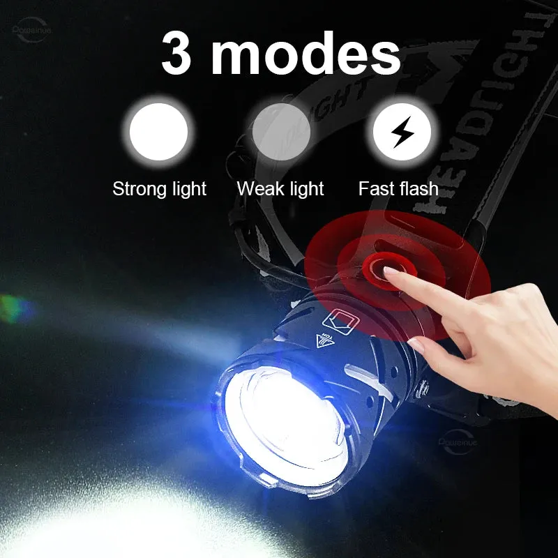 High Powerful Rechargeable Headlamp 2000M Laser LED Head flashlight Super Bright Headlight 18650 Fish Camping Head Lantern Torch