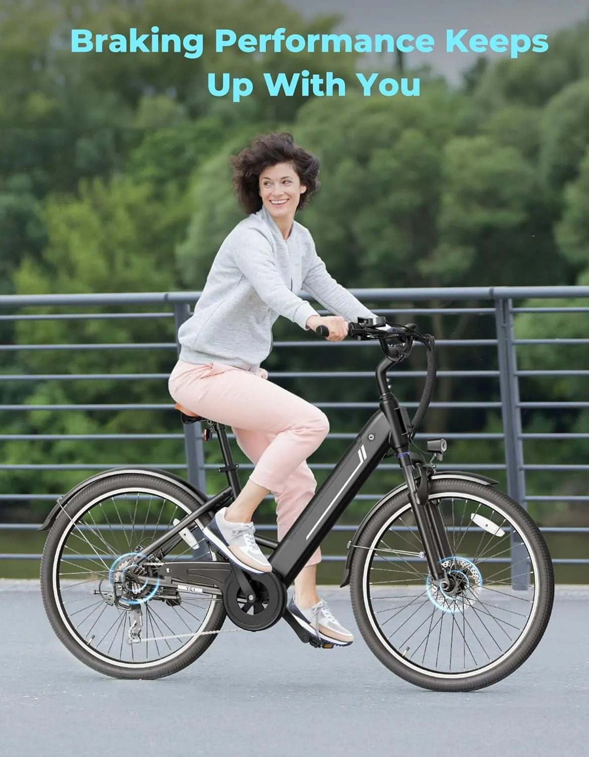 Jasion YC1/ST 26" Electric Bike, 750W Peak Motor, Step-Through Ebike for Adults, 360WH Removable Battery, Up to 40miles, Max 23MPH Urban Commuter E-Bike, 7 Speeds & Front Suspension