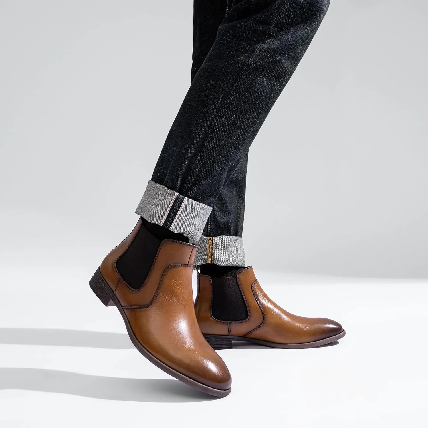 Jousen Men's Chelsea Boots Leather Lightweight Casual Chukka Ankle Boots Classic Elastic Dress Boots for Men