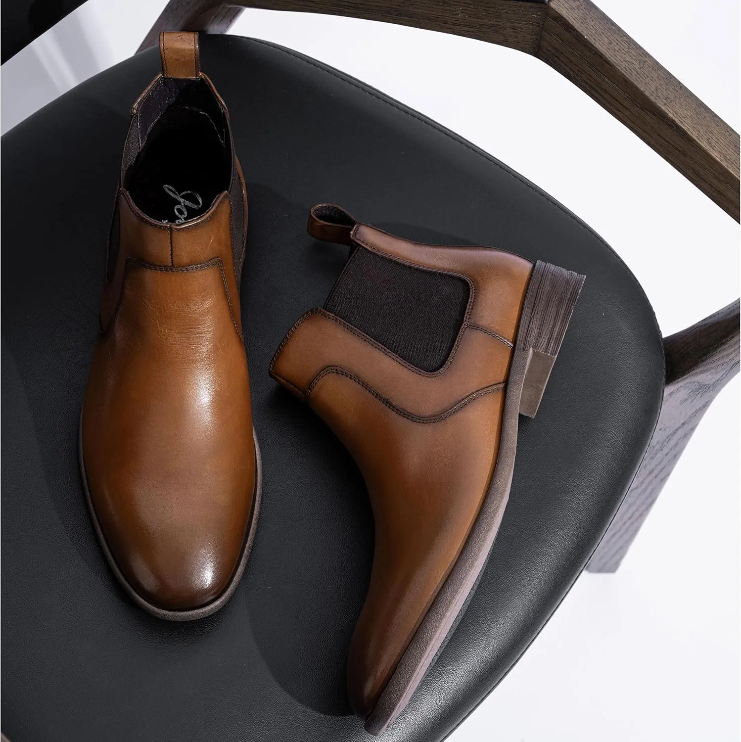 Jousen Men's Chelsea Boots Leather Lightweight Casual Chukka Ankle Boots Classic Elastic Dress Boots for Men