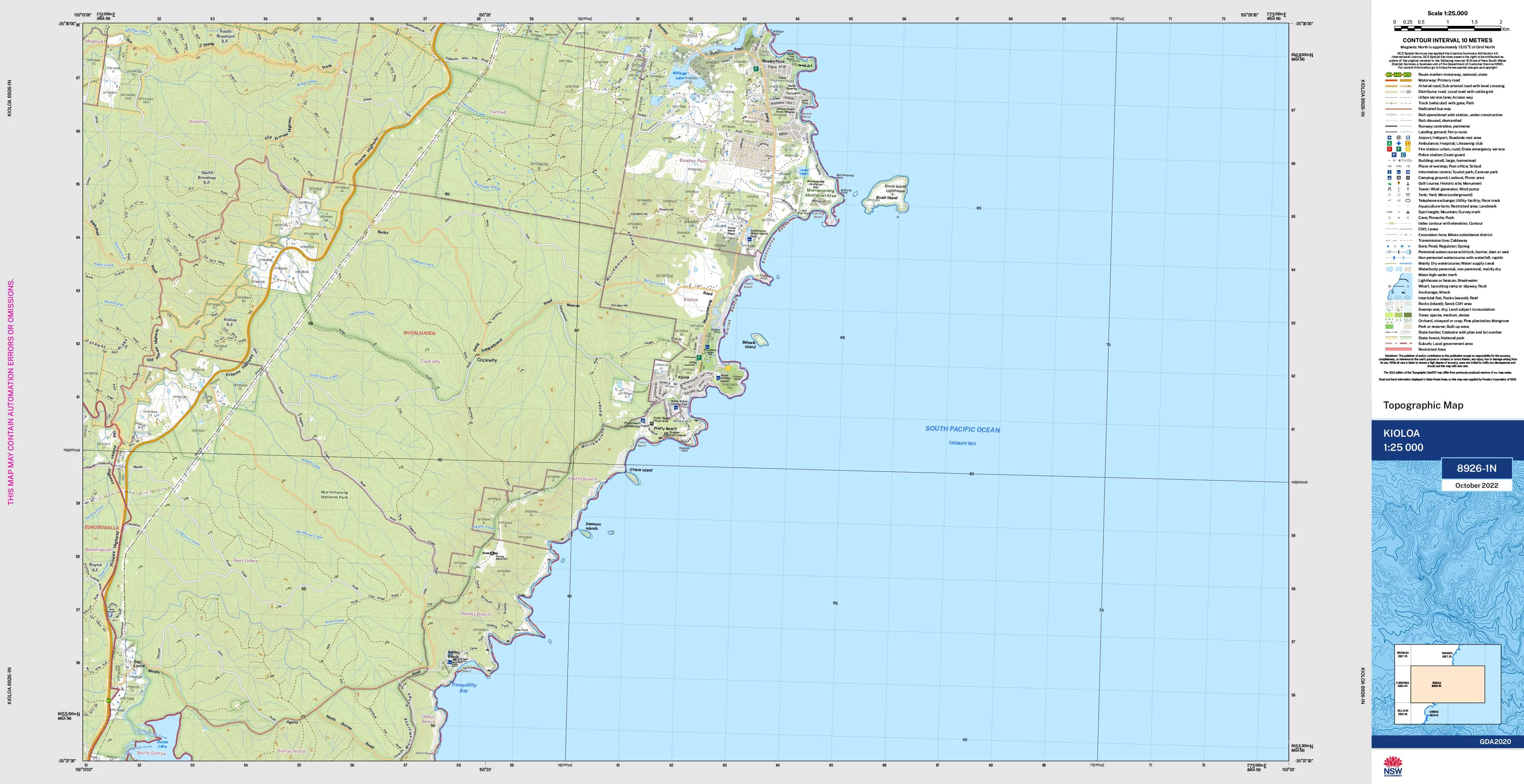 Kioloa 8926-1N Topographic Map 1:25k