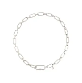 Link Chain Necklace and Small Carabiner Lock Silver Set
