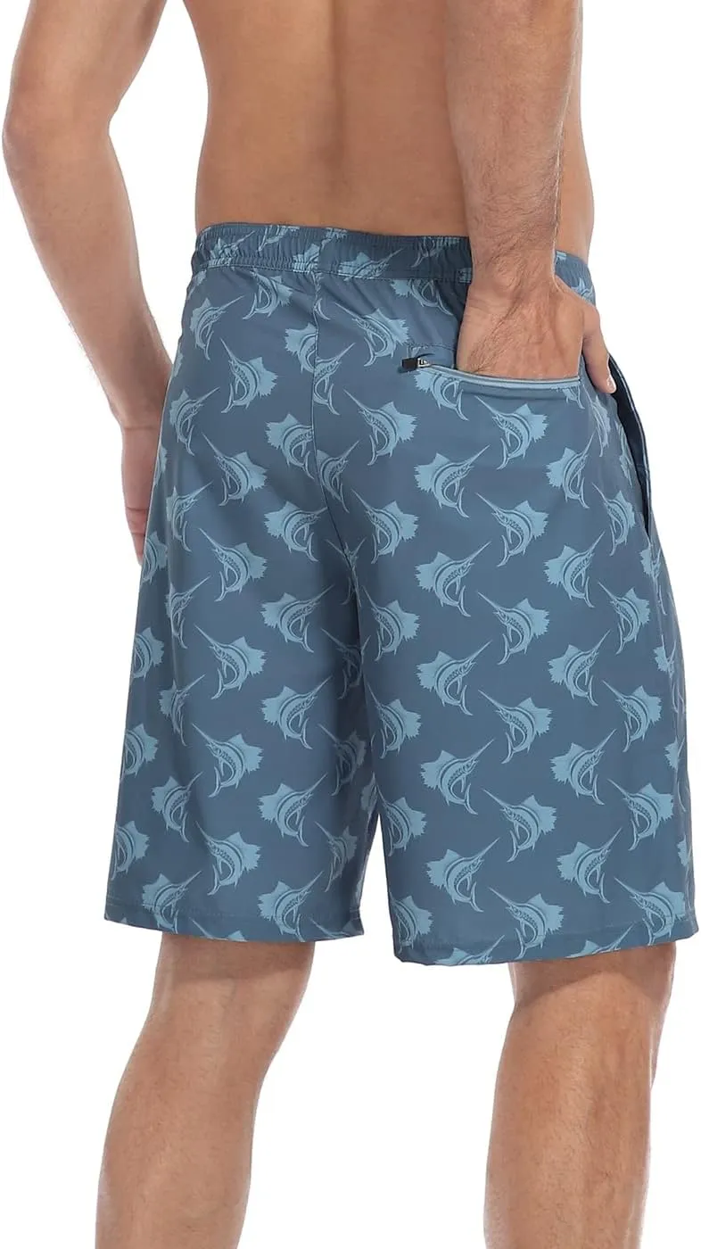 LRD Men's Swim Trunks with Compression Liner 9 Inch Inseam Quick Dry Board Short