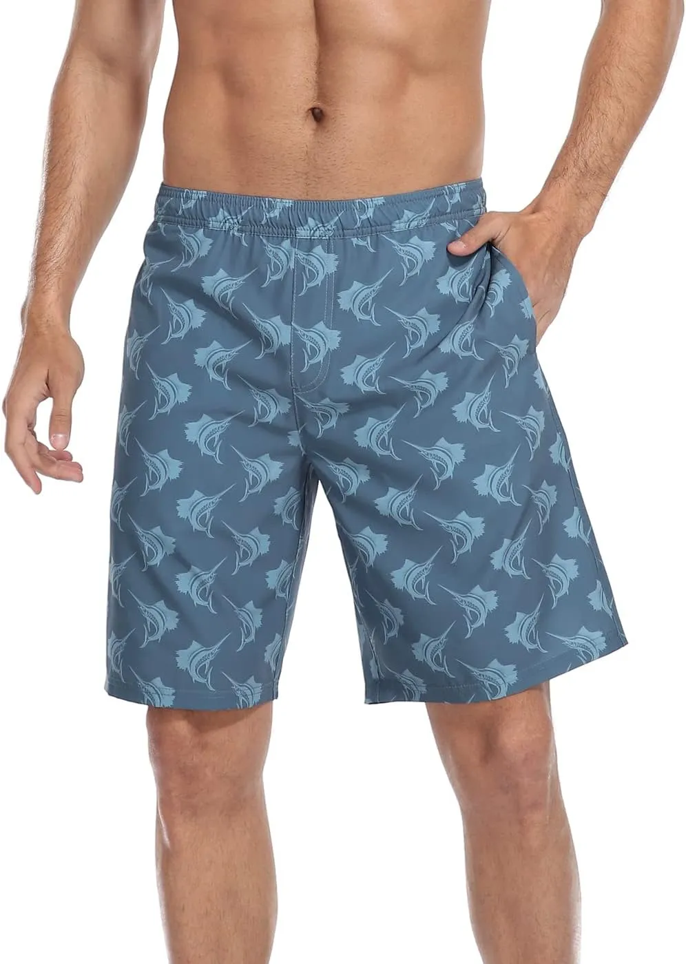 LRD Men's Swim Trunks with Compression Liner 9 Inch Inseam Quick Dry Board Short