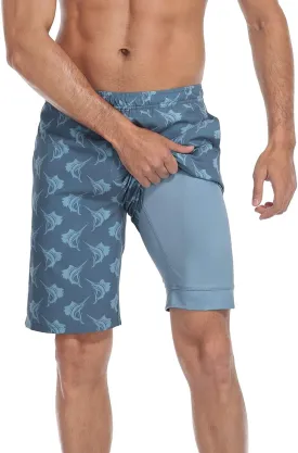 LRD Men's Swim Trunks with Compression Liner 9 Inch Inseam Quick Dry Board Short