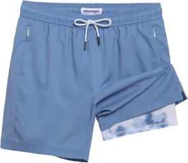 maamgic Mens Swim Trunks 7" Swim Shorts with Compression Liner Quick Dry Swimming Trunks Plaid Grain Bathing Suit