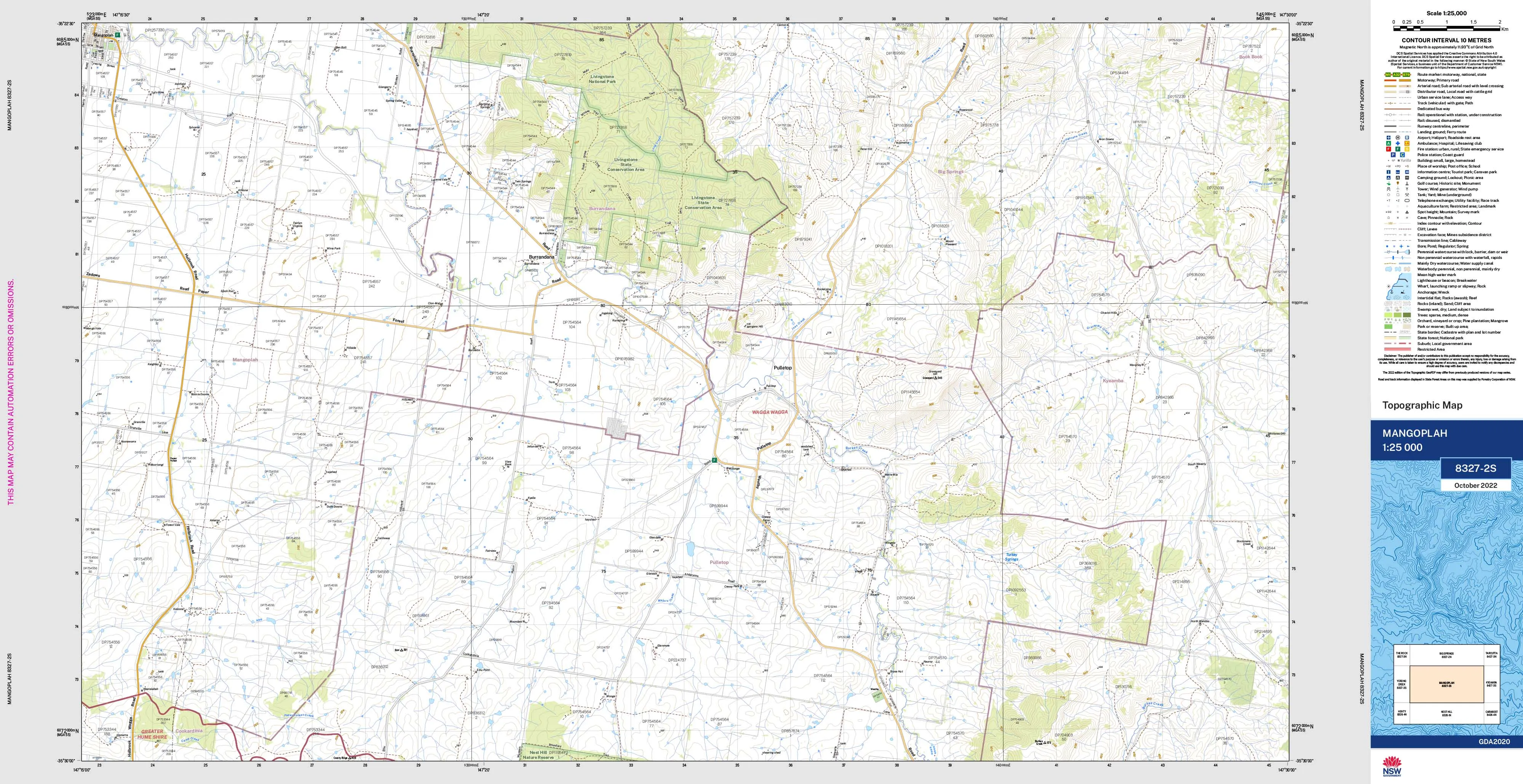 Mangoplah 8327-2S Topographic Map 1:25k