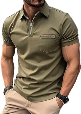Mens Classic Polo Shirt Casual Short Sleeve Plaid Splice T-Shirts Regular-Fit Business&Golf Polo Shirts