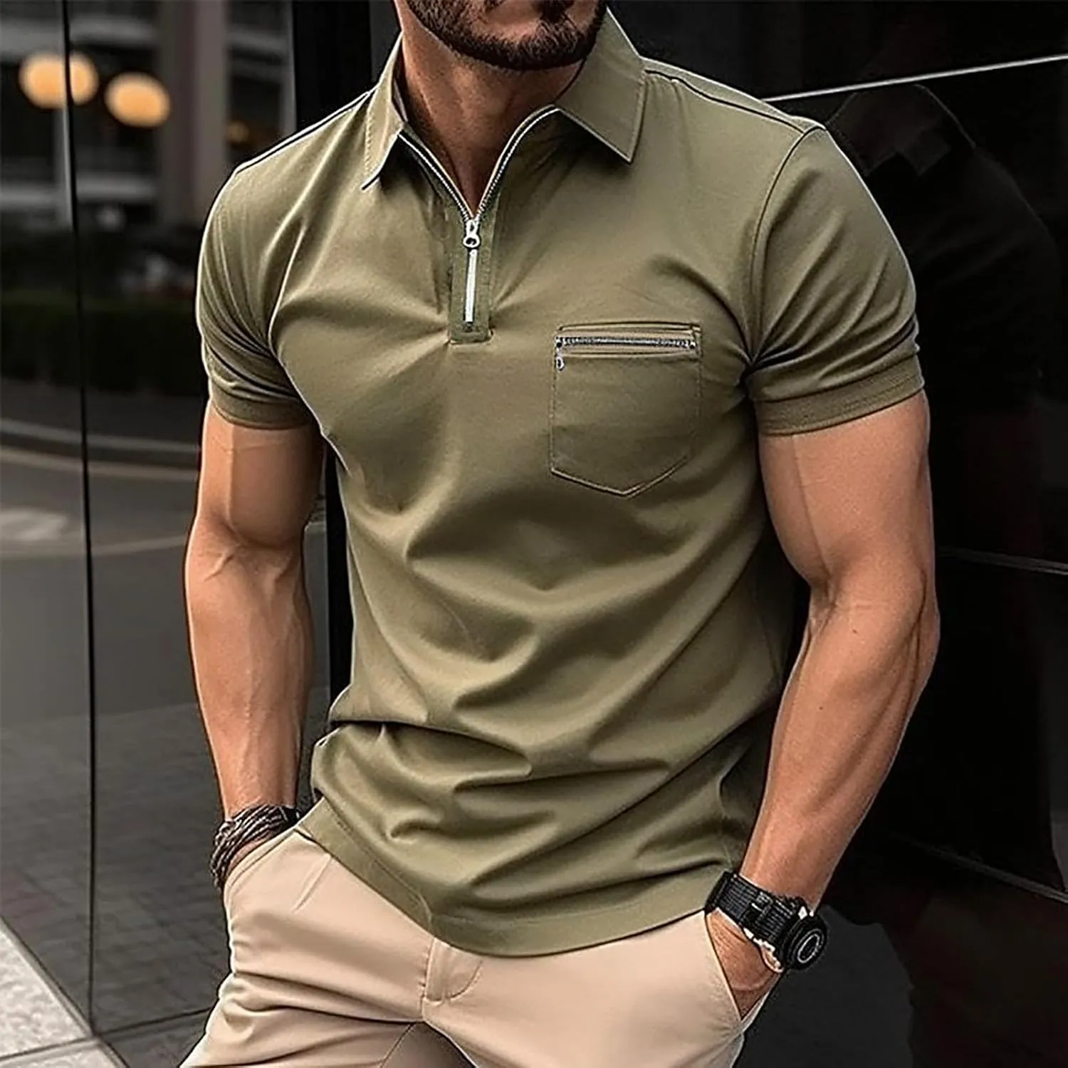 Mens Classic Polo Shirt Casual Short Sleeve Plaid Splice T-Shirts Regular-Fit Business&Golf Polo Shirts