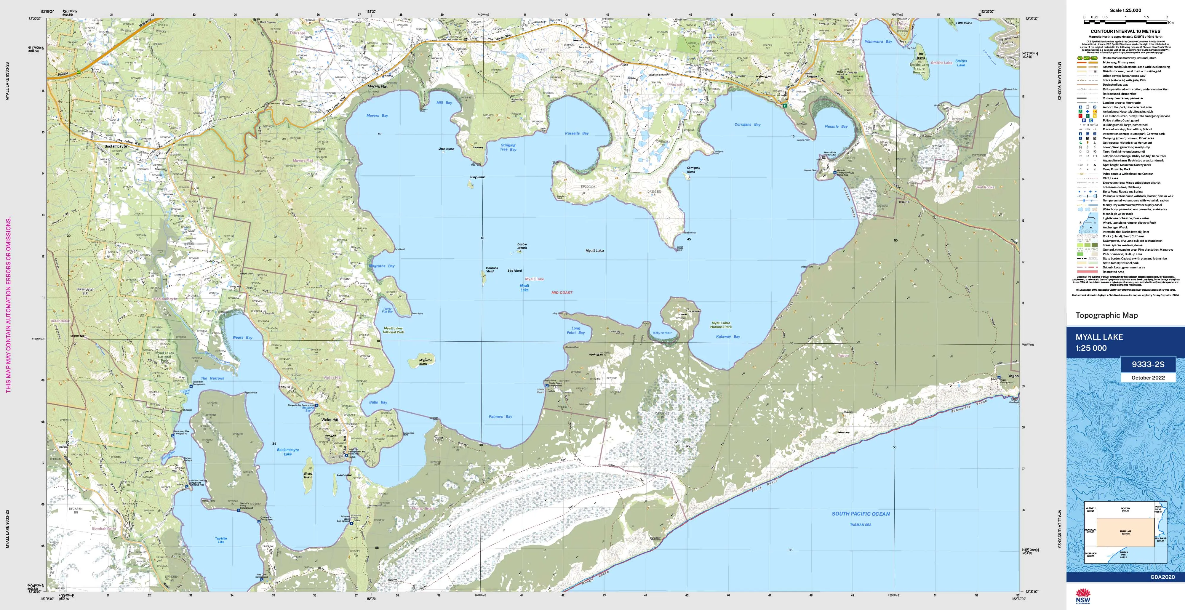 Myall Lake 9333-2S Topographic Map 1:25k