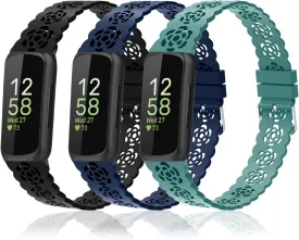 Nigaee 3 Pack Lace Silicone Bands Compatible with Fitbit Inspire 3/Inspire 2/Inspire HR/Inspire,Adjustable Breathable Replacement Straps Soft Slim Silicone Wristbands for Women Men