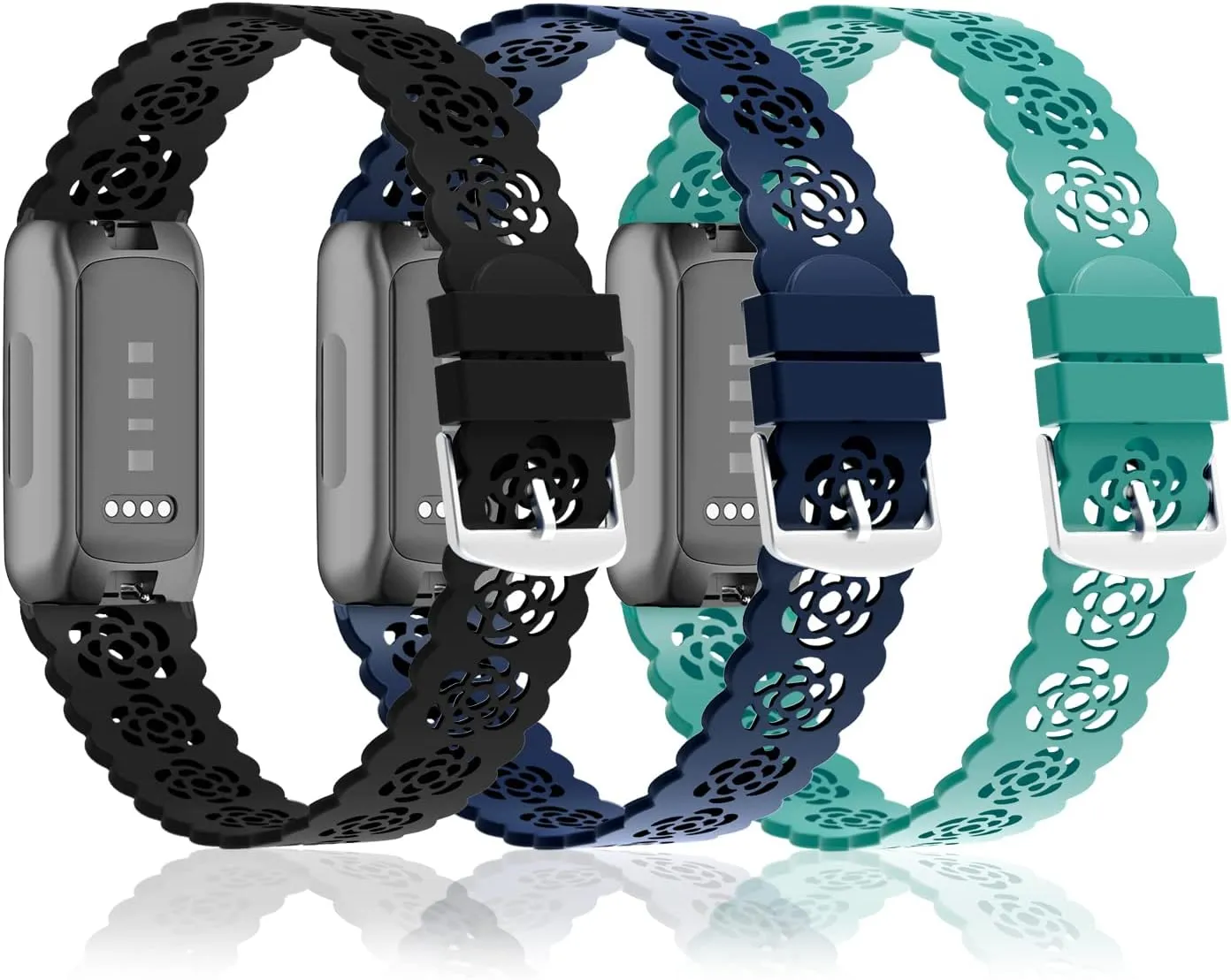 Nigaee 3 Pack Lace Silicone Bands Compatible with Fitbit Inspire 3/Inspire 2/Inspire HR/Inspire,Adjustable Breathable Replacement Straps Soft Slim Silicone Wristbands for Women Men