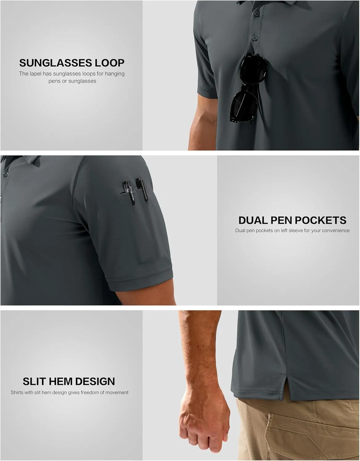 Pudolla Mens Tactical Shirts Short Sleeve Golf Work Polos Moisture Wicking Dry Collared Shirt Lightweight Polo Shirt