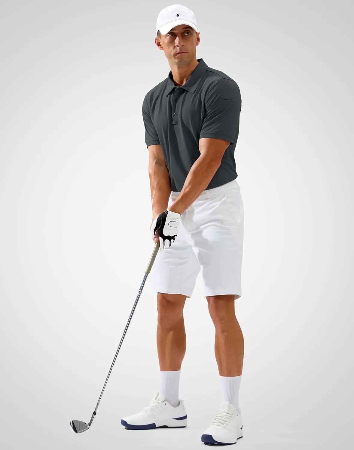 Pudolla Mens Tactical Shirts Short Sleeve Golf Work Polos Moisture Wicking Dry Collared Shirt Lightweight Polo Shirt
