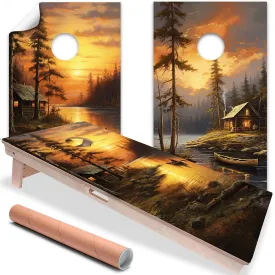 Set of 2 Cornhole Wraps for Boards Vinyl Decals - Lake Life is Best - Corn Hole Bean Bag Toss Wrap Stickers Skins (Boards Not Included) (Cabins on the Lake)