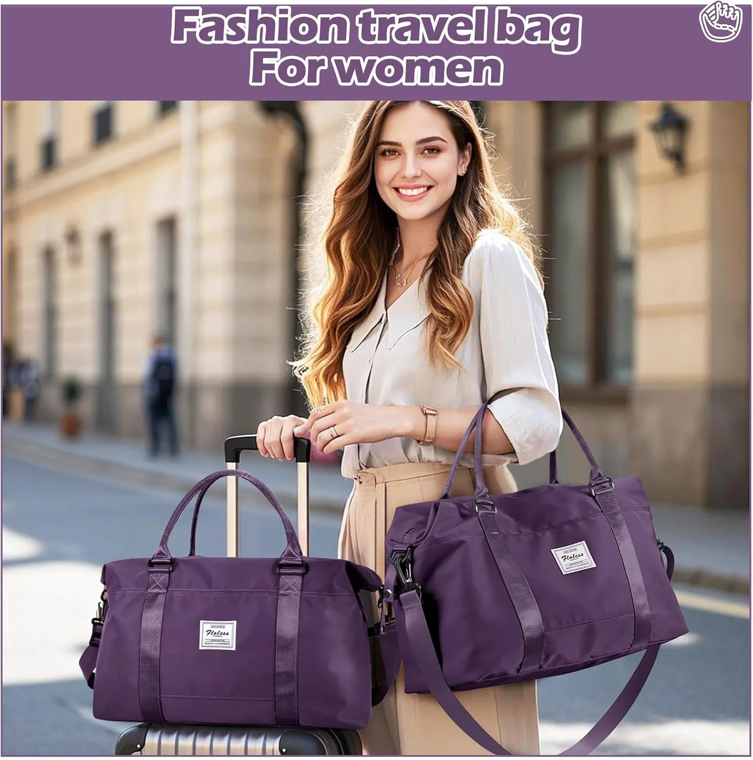 Small Gym Bag for Women, Dark Purple Stylish Duffle Travel Bag for Plane, Lightweight Duffle Bag for Women, Sport Gym Tote Bag with Wet Pocket for Yoga, Pilates, Swimming