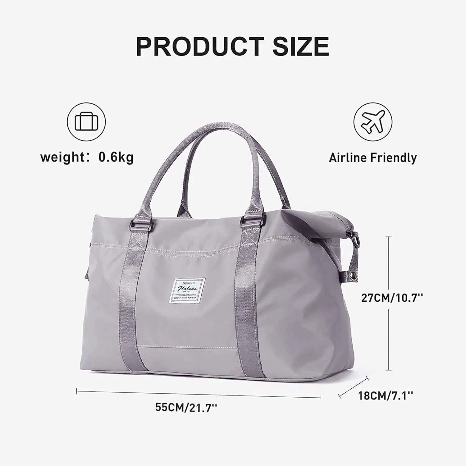 Sport Travel Duffle Bag Large Gym Tote Bag for Women, Weekender Carry on Bag for Airplane, Ladies Beach Overnight Bag Luggage Bag with Wet Pocket Grey