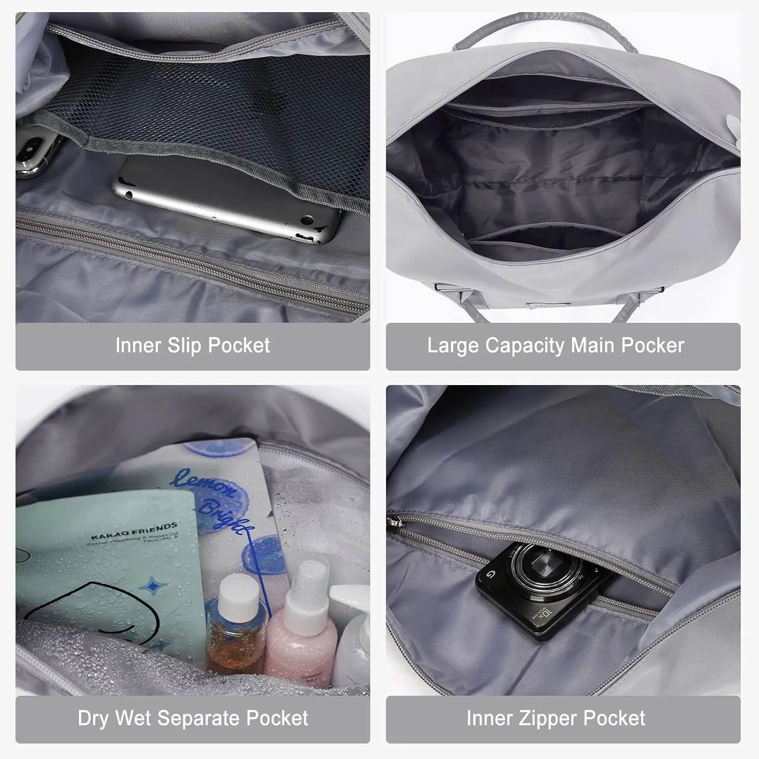 Sport Travel Duffle Bag Large Gym Tote Bag for Women, Weekender Carry on Bag for Airplane, Ladies Beach Overnight Bag Luggage Bag with Wet Pocket Grey
