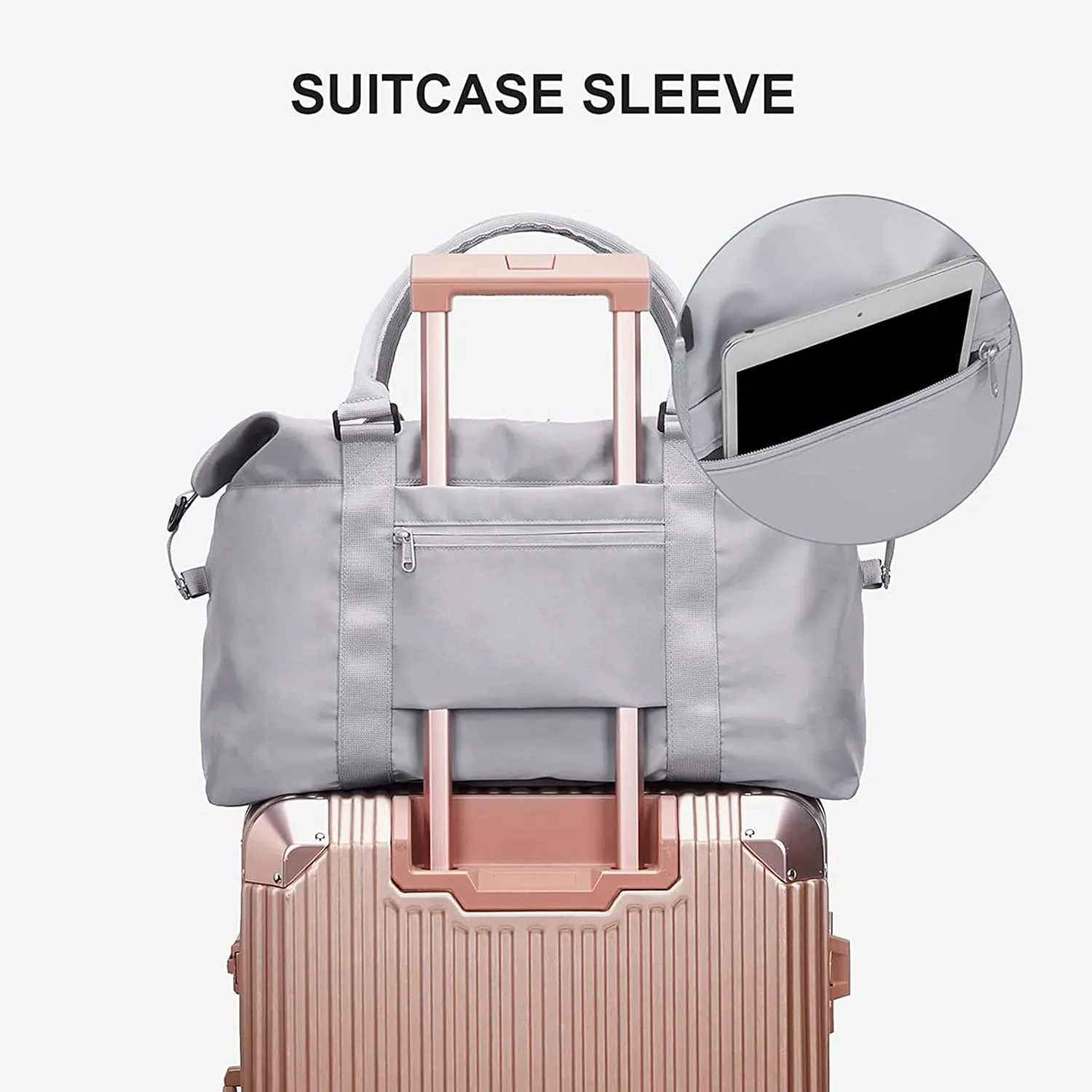 Sport Travel Duffle Bag Large Gym Tote Bag for Women, Weekender Carry on Bag for Airplane, Ladies Beach Overnight Bag Luggage Bag with Wet Pocket Grey