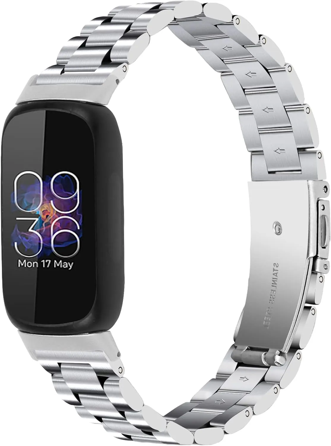 Stainless Steel Band Compatible with Fitbit Inspire 3, Adjustable Metal Watch Bands BraceletsWristband Replacement for Women Men(Silver)