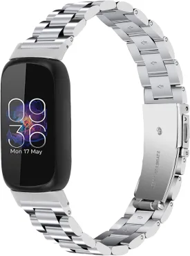 Stainless Steel Band Compatible with Fitbit Inspire 3, Adjustable Metal Watch Bands BraceletsWristband Replacement for Women Men(Silver)