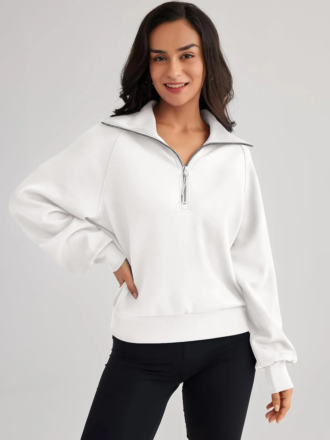 Trendy Queen Womens Oversized Sweatshirts Half Zip Pullover Long Sleeve Quarter Zip Hoodies Teen Girls Fall Y2K Clothes