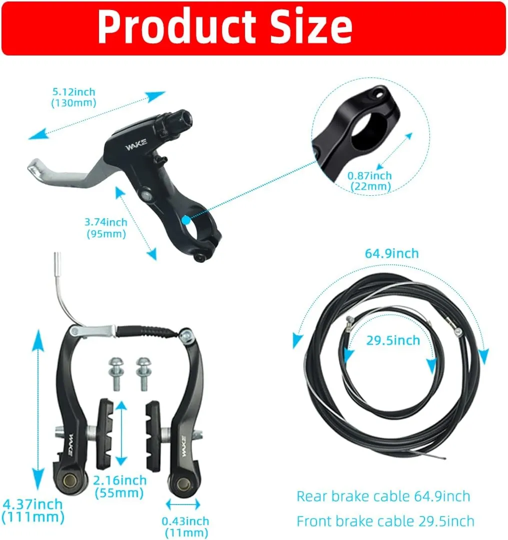 V Brakes, Linear Bicycle Brake Set, Bicycle Brake Levers 2pcs Mountain Bike Brake Handles 2.5 Finger 2.2cm Diameter for Most Bicycle, Road Bike, MTB, BMX, Cycling
