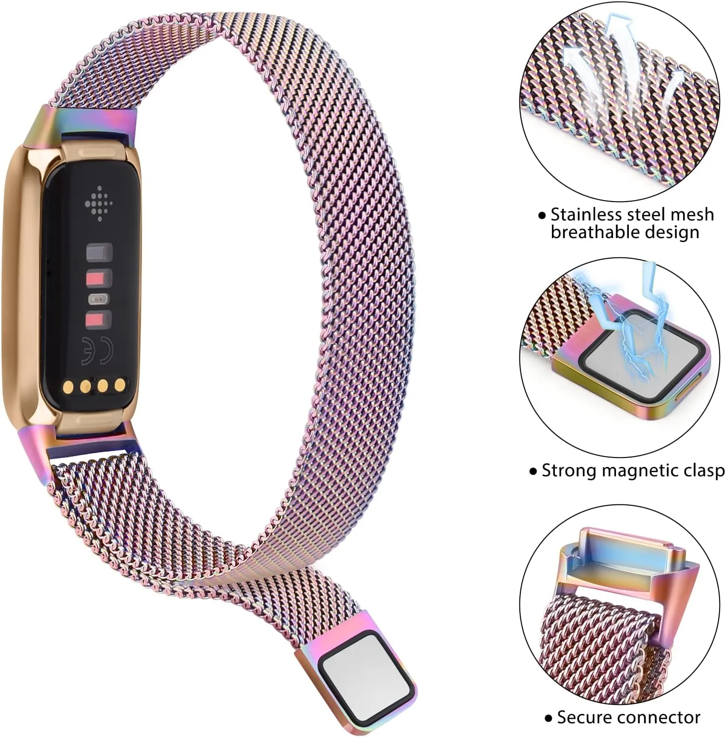 Vanjua Metal Band Compatible with Fitbit Luxe Bands, Stainless Steel Mesh Loop Adjustable Wristband Replacement Strap for Fitbit Luxe/Luxe Special Edition Fitness Tracker Women Men