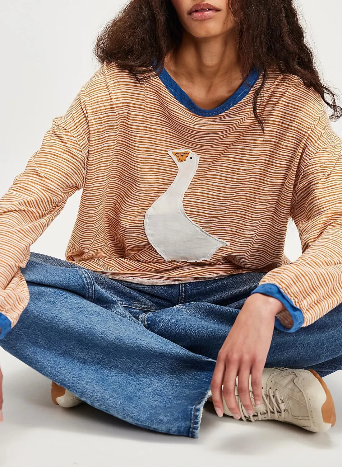 Women's Striped Oversized Sweatshirt Long Sleeve Crewneck Casual Tops Animal pattern Pullover Loose Trendy T Shirts