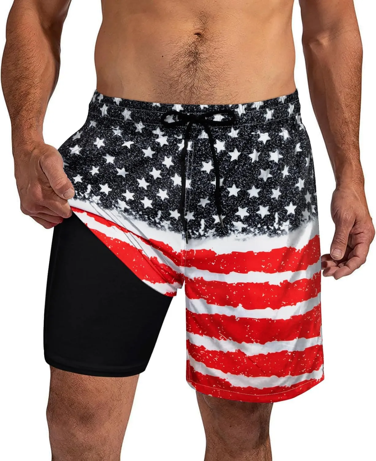 XiaoMoSha Mens Swim Trunks with Compression Liner 7" Quick Dry Board Shorts Bathing Suit with Pockets Swimwear Swimsuit S-2XL